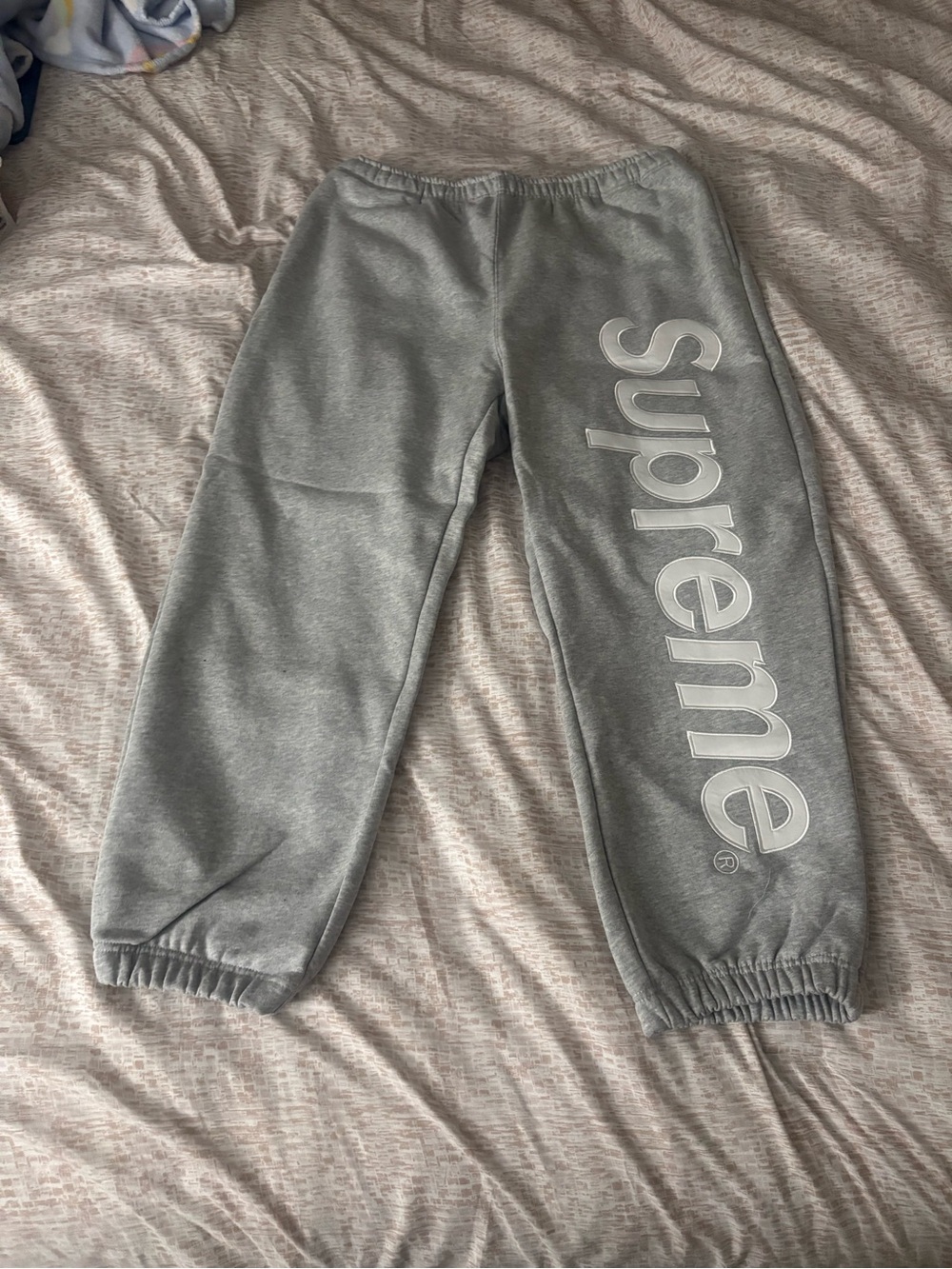 Gray Supreme satin appliqué sweats